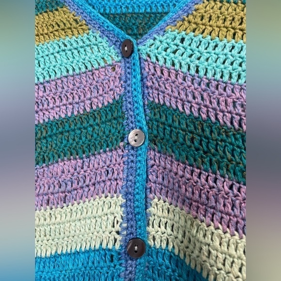 Northern Isles crochet knit cardi sweater striped Blue Medium - Picture 4 of 9